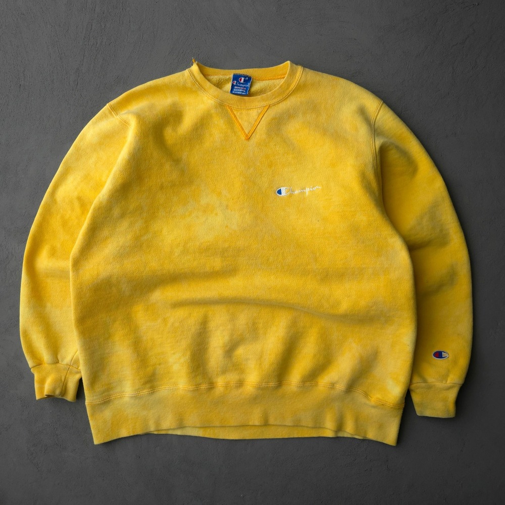 Vintage 90s Champion Yellow Sweatshirt XXL Cloud Dyed USA Made